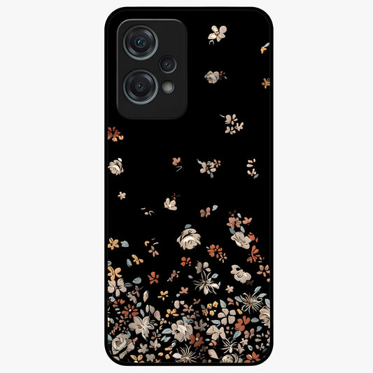 Dark Petal Aesthetic Glass Case for 1+Nord Ce 2 Lite elegant front view featuring moody floral artwork with deep tones