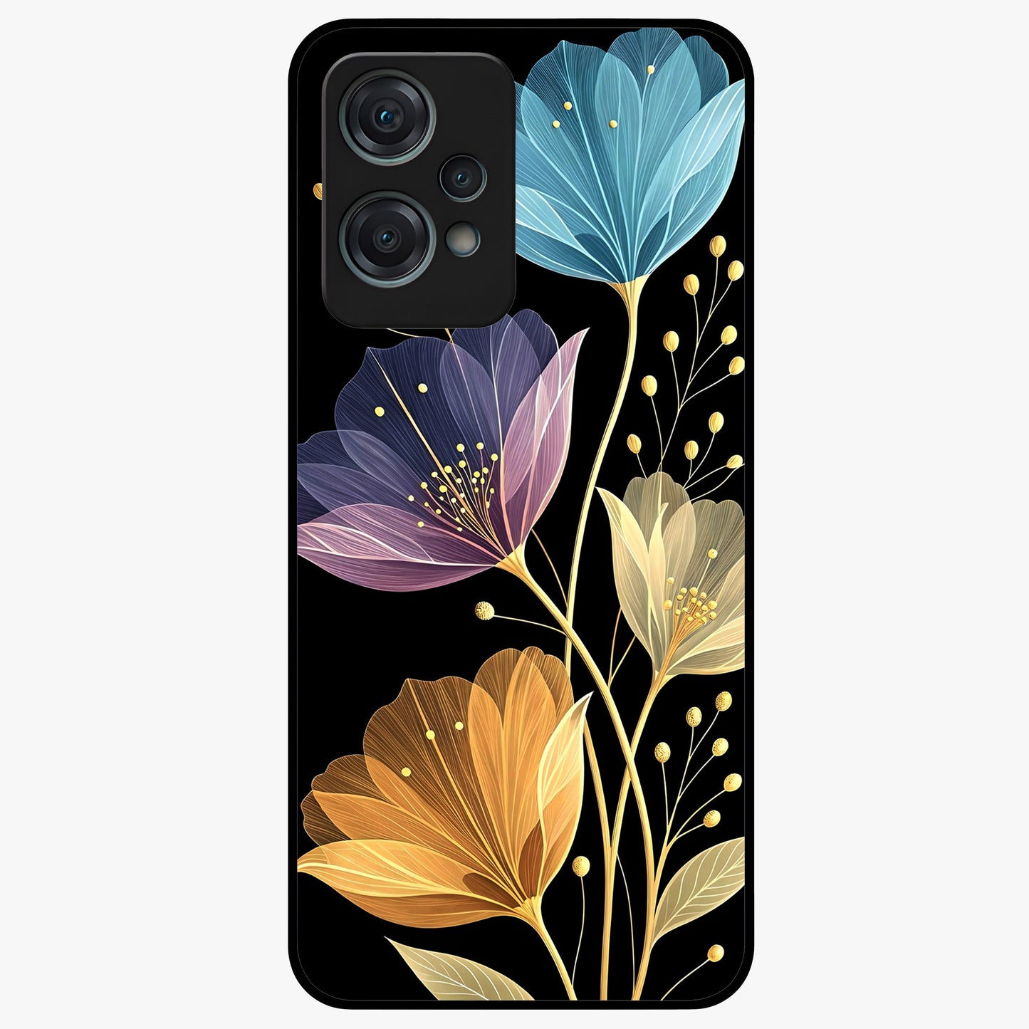 Delicate Multicolor Flowers Glass Case for 1+Nord Ce 2 Lite vibrant front view featuring soft multicolor floral artwork