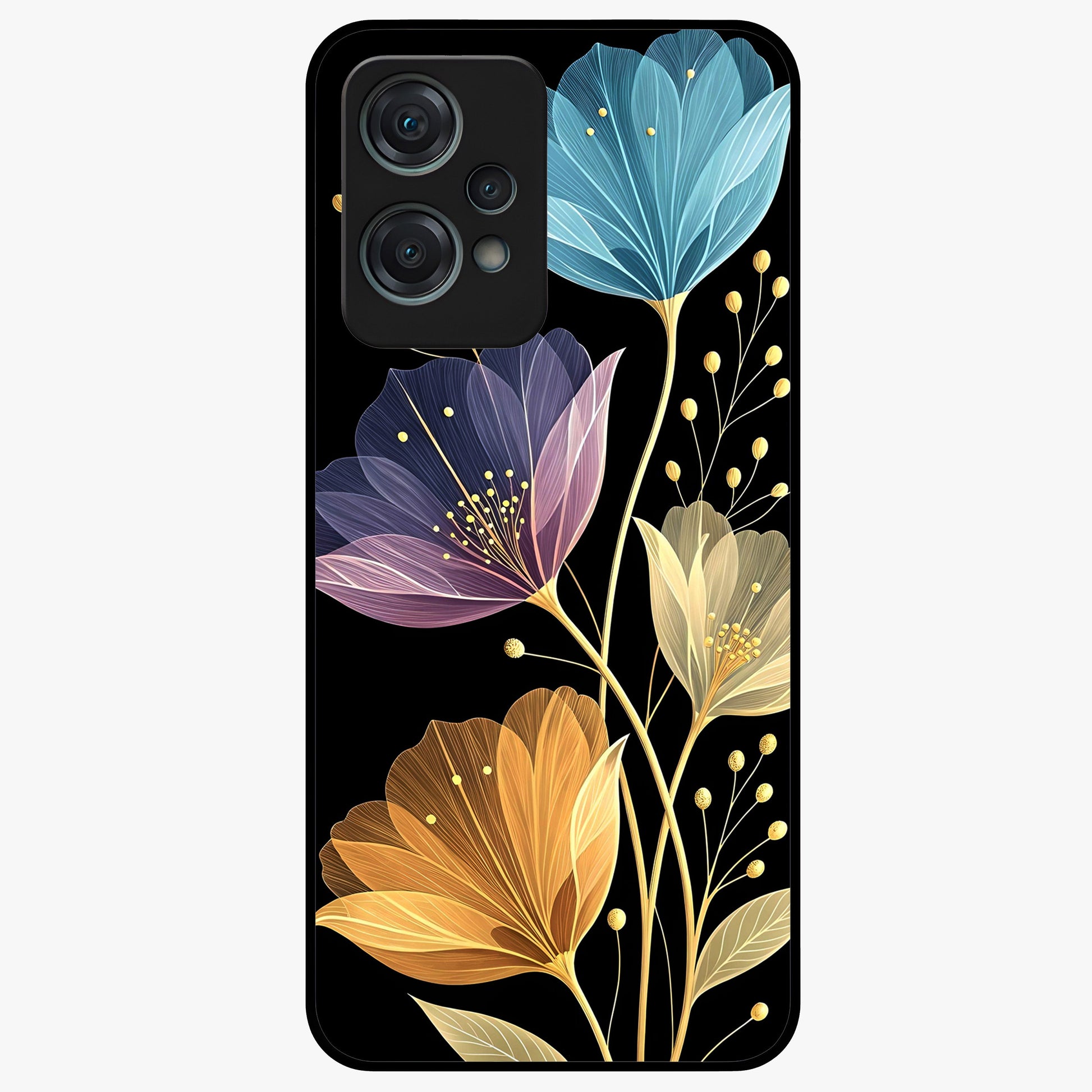 Delicate Multicolor Flowers Glass Case for 1+Nord Ce 2 Lite vibrant front view featuring soft multicolor floral artwork