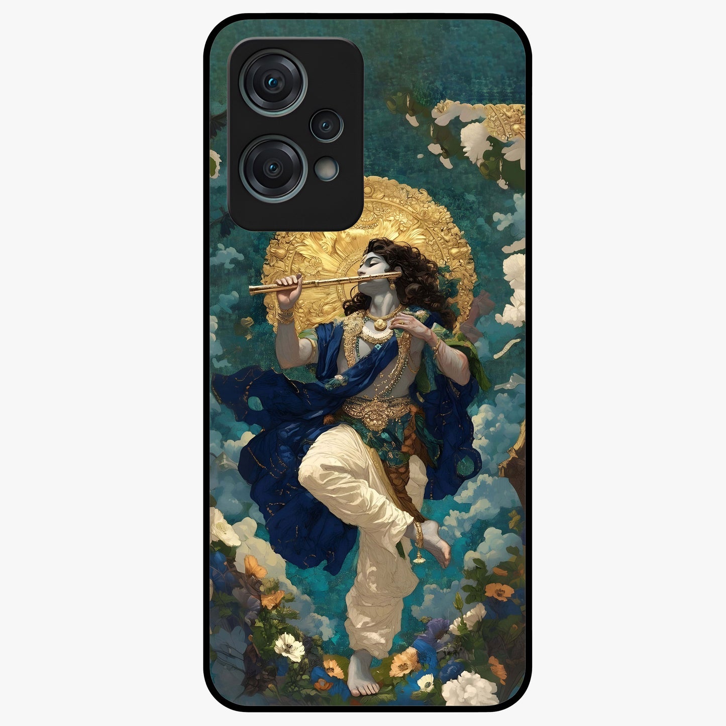 Divine Krishna Art Glass Case for 1+Nord Ce 2 Lite devotional front view featuring detailed Krishna artwork