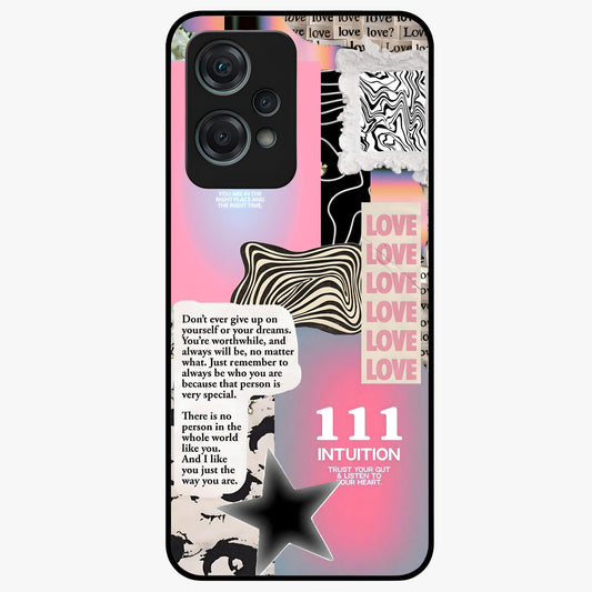 Divine Love Vibes Glass Case for 1+Nord Ce 2 Lite soft front view featuring romantic artistic typography design