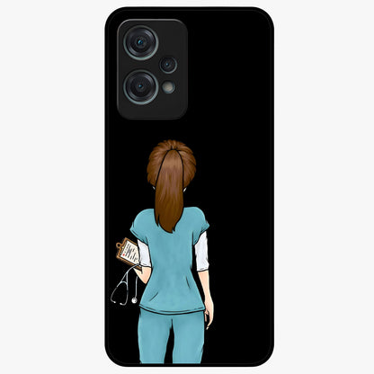 Doctor Pattern Custom Name Glass Case for 1+Nord Ce 2 Lite professional front view featuring medical themed artwork with personalized name design