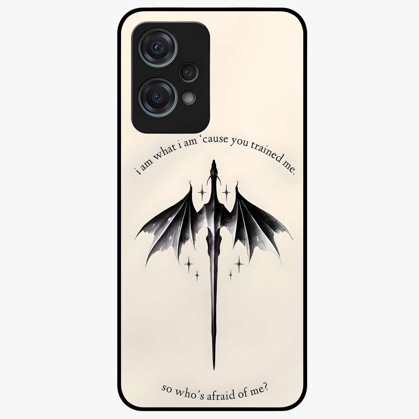 Dragon Quote Art Glass Case for 1+Nord Ce 2 Lite bold front view featuring dragon illustration with motivational quote artwork