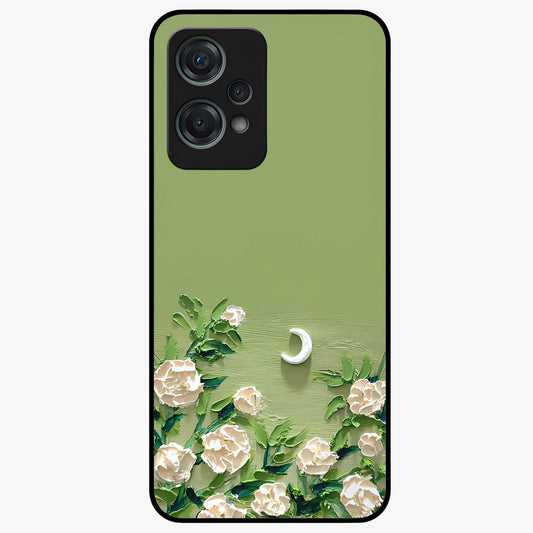 Emerald Bloom Calm Glass Case for 1+Nord Ce 2 Lite elegant front view featuring soothing emerald floral artwork