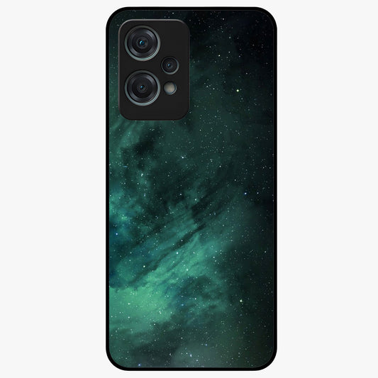 Emerald Green Space Glass Case for 1+Nord Ce 2 Lite vibrant front view featuring deep green cosmic inspired artwork