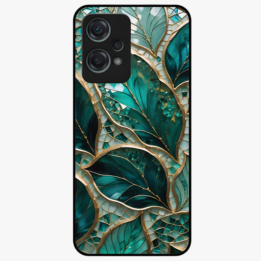 Emerald Leaf Glass Case for 1+Nord Ce 2 Lite minimalist front view featuring elegant green leaf artwork