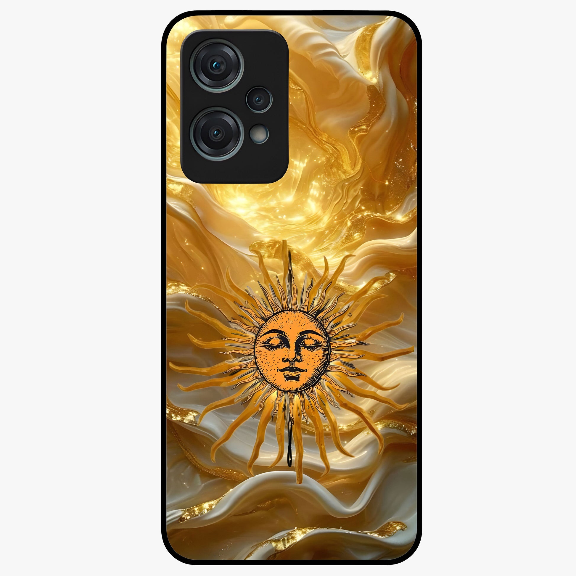 Eternal Golden Glow Glass Case for 1+Nord Ce 2 Lite radiant front view featuring warm golden artistic artwork