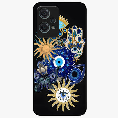 Evil Eye Charm Vibes Glass Case for 1+Nord Ce 2 Lite stylish front view featuring aesthetic evil eye inspired artwork