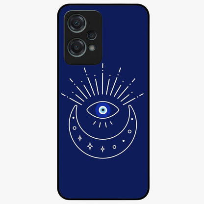 Evil Eye With Blue Themed Collage Glass Case for 1+Nord Ce 2 Lite artistic front view featuring blue collage style evil eye artwork