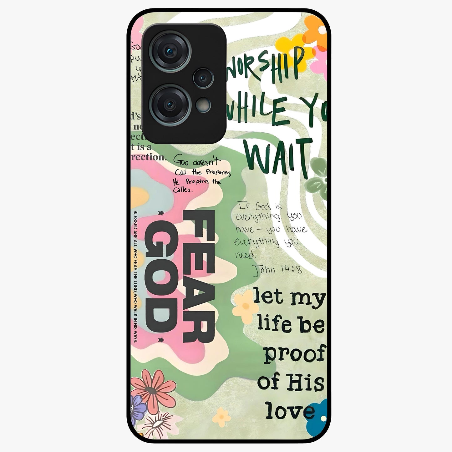 Faith Over Fear Glass Case for 1+Nord Ce 2 Lite inspirational front view featuring bold motivational typography artwork