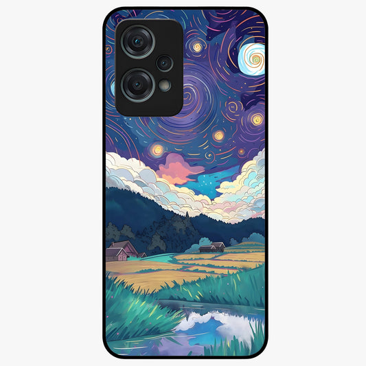 Fields Beneath the Cosmos Glass Case for 1+Nord Ce 2 Lite dreamy front view featuring meadow landscape under cosmic sky