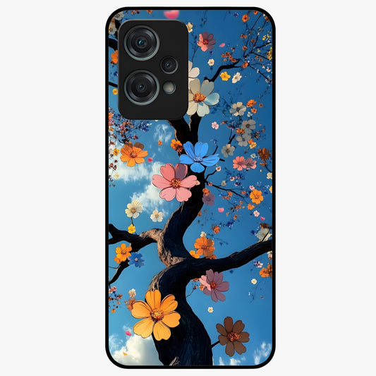 Floral Tree Glass Case for 1+Nord Ce 2 Lite elegant front view featuring blooming tree artwork