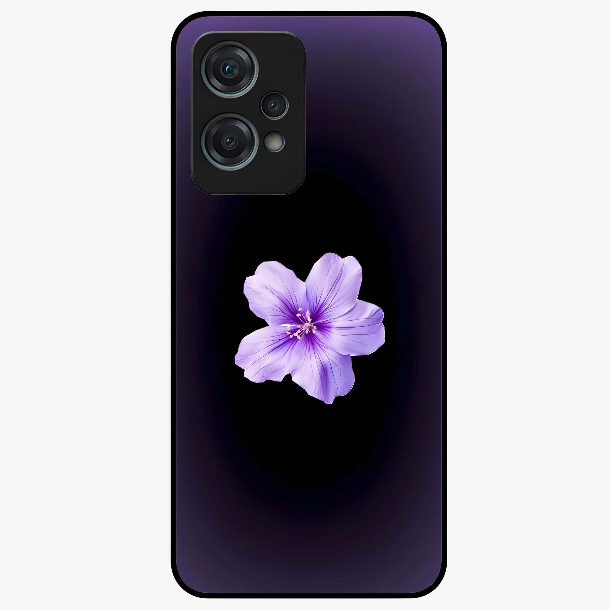 Flower on Soft Violet Gradient Glass Case for 1+Nord Ce 2 Lite elegant front view featuring floral artwork over smooth violet gradient