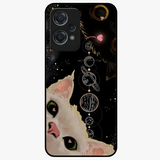 Galactic Cat Glass Case for 1+Nord Ce 2 Lite mystical front view featuring cat artwork against cosmic galaxy background