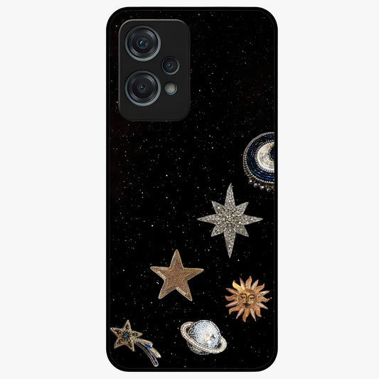 Galactic Charm Glow Glass Case for 1+Nord Ce 2 Lite radiant front view featuring glowing cosmic charm artwork