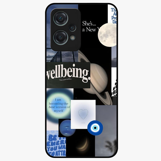 Galactic Energy Collage Glass Case for 1+Nord Ce 2 Lite artistic front view featuring layered cosmic collage artwork