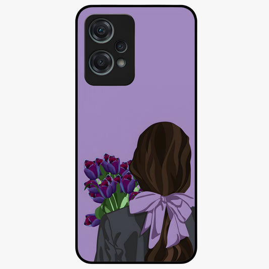 Girl Holding Flowers Glass Case for 1+Nord Ce 2 Lite aesthetic front view featuring soft illustrated character with floral bouquet