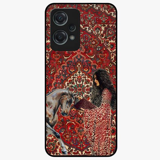 Girl With Horse Glass Case for 1+Nord Ce 2 Lite elegant front view featuring artistic illustration of girl and horse