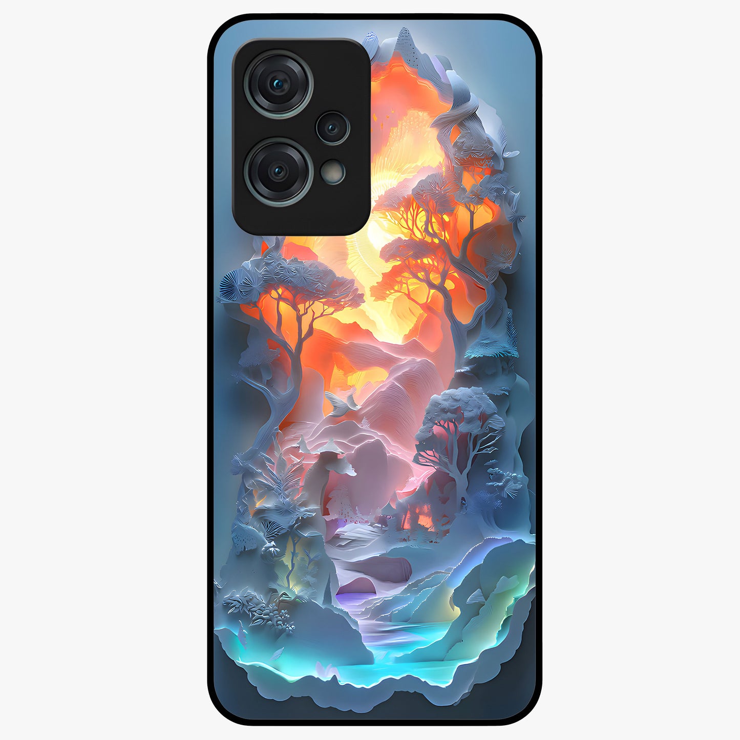 Glow Forest Portal Glass Case for 1+Nord Ce 2 Lite mystical front view featuring glowing forest gateway artwork