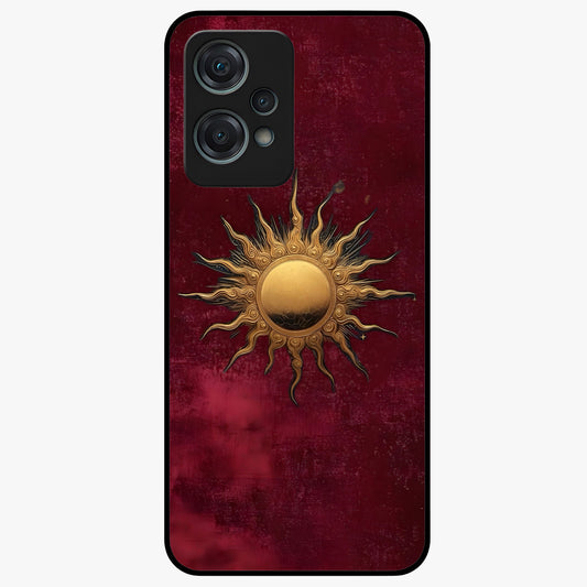 Gold Sun Blush Glass Case for 1+Nord Ce 2 Lite elegant front view featuring warm golden sun inspired artwork