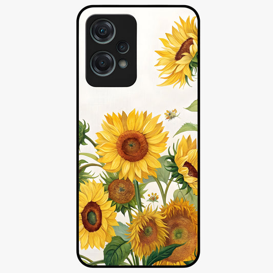 Golden Bloom Fields Glass Case for 1+Nord Ce 2 Lite serene front view featuring glowing floral field artwork