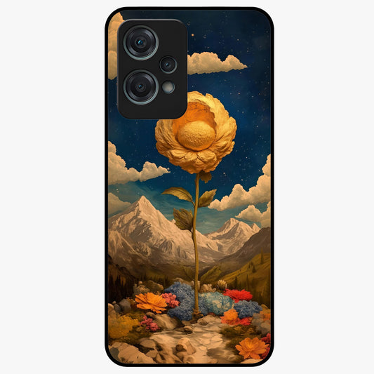 Golden Bloom Night Glass Case for 1+Nord Ce 2 Lite elegant front view featuring glowing golden floral artwork on dark background