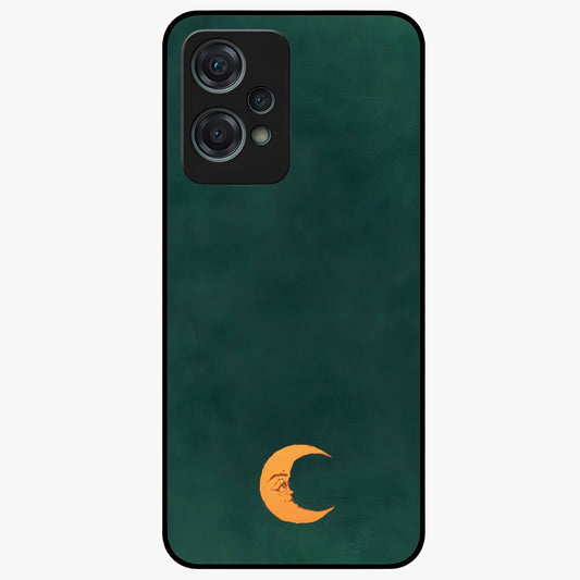 Golden Crescent Mood Glass Case for 1+Nord Ce 2 Lite artistic front view featuring crescent moon artwork in warm golden tones