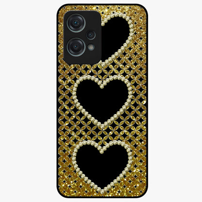 Golden Heart Glow Glass Case for 1+Nord Ce 2 Lite romantic front view featuring glowing golden heart artwork
