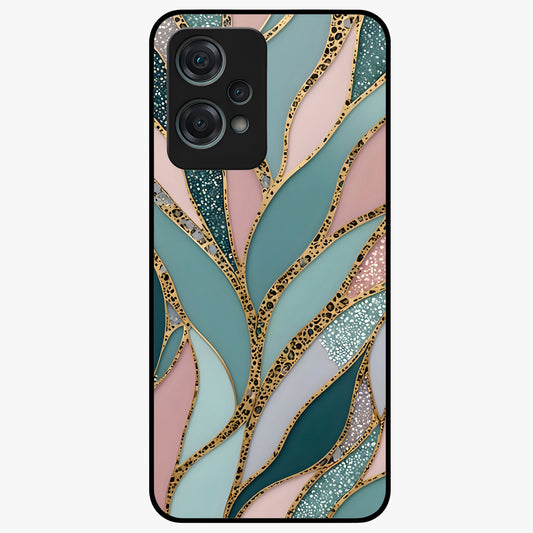 Golden Leaf Dreams Glass Case for 1+Nord Ce 2 Lite elegant front view featuring shimmering golden leaf artwork