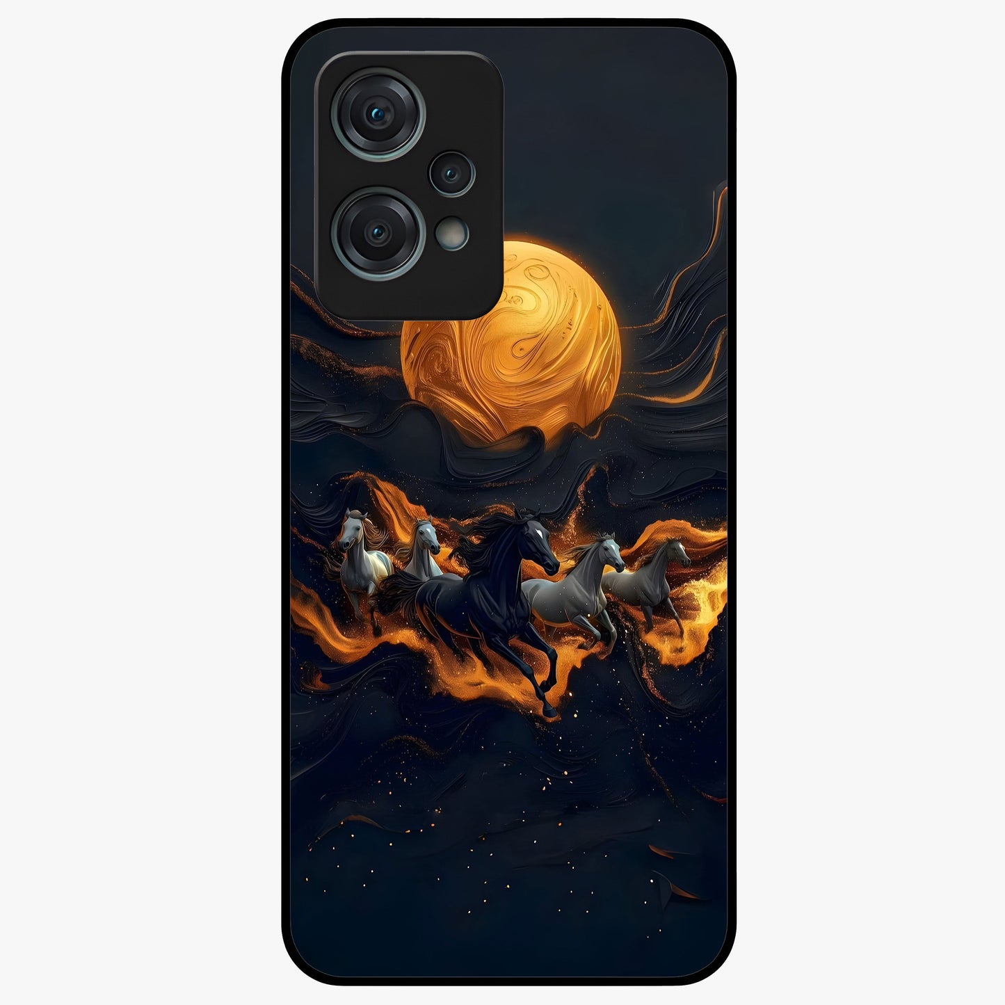 Golden Stallion Moonride Glass Case for 1+Nord Ce 2 Lite majestic front view featuring horse artwork under golden moonlight