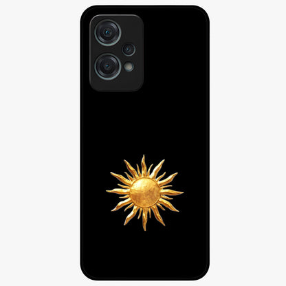 Golden Sun Minimalism Glass Case for 1+Nord Ce 2 Lite clean front view featuring minimalist golden sun artwork