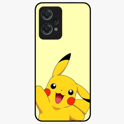 Happy Electric Pikachu Glass Case for 1+Nord Ce 2 Lite energetic front view featuring electric themed cartoon artwork