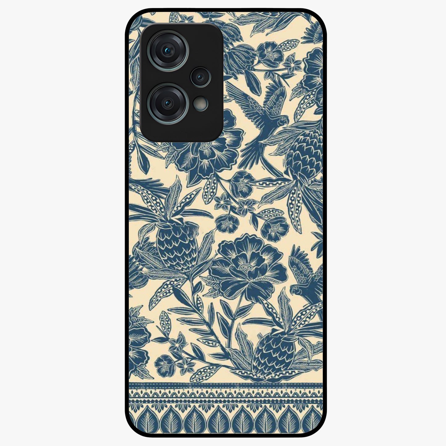 Heirloom Wild Bloom Glass Case for 1+Nord Ce 2 Lite elegant front view featuring vintage inspired wild floral artwork