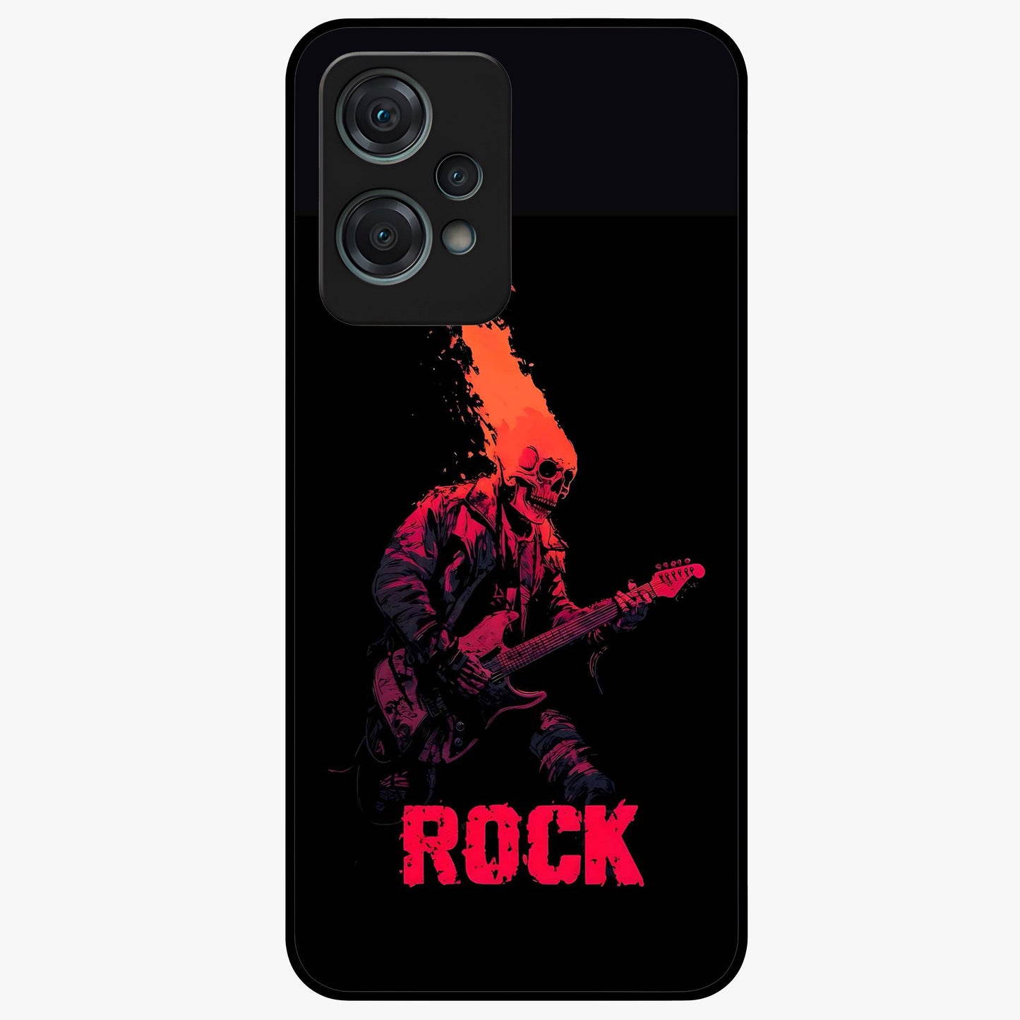 Hellfire Rock Anthem Glass Case for 1+Nord Ce 2 Lite showing full back design in clean flat view with fiery rock-inspired artwork and glossy glass finish.