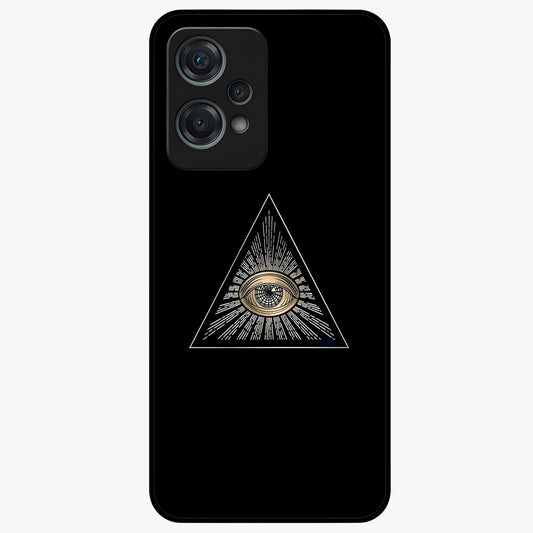 Illuminati Evil Glass Case for 1+Nord Ce 2 Lite showing full back design in clean flat view with bold symbolic artwork and glossy glass finish.