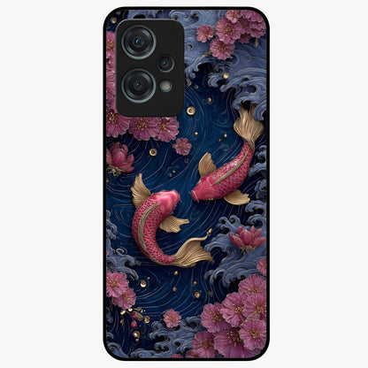 Koi Wave Dance Glass Case for 1+Nord Ce 2 Lite artistic front view featuring flowing koi fish artwork with wave patterns
