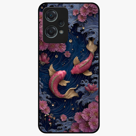 Koi Wave Dance Glass Case for 1+Nord Ce 2 Lite artistic front view featuring flowing koi fish artwork with wave patterns
