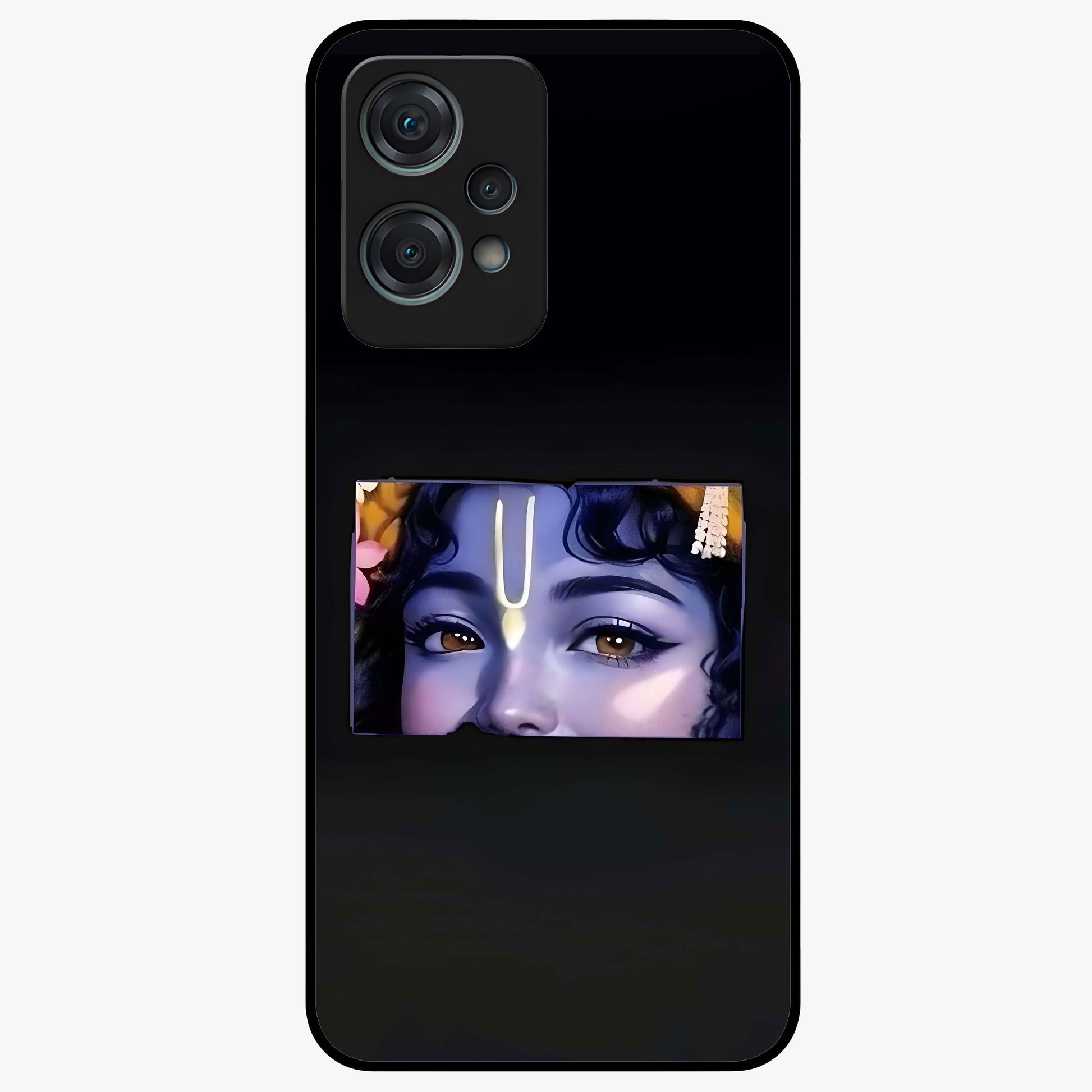 Krishna Divine Embrace Glass Case for 1+Nord Ce 2 Lite serene front view featuring devotional Krishna inspired artwork
