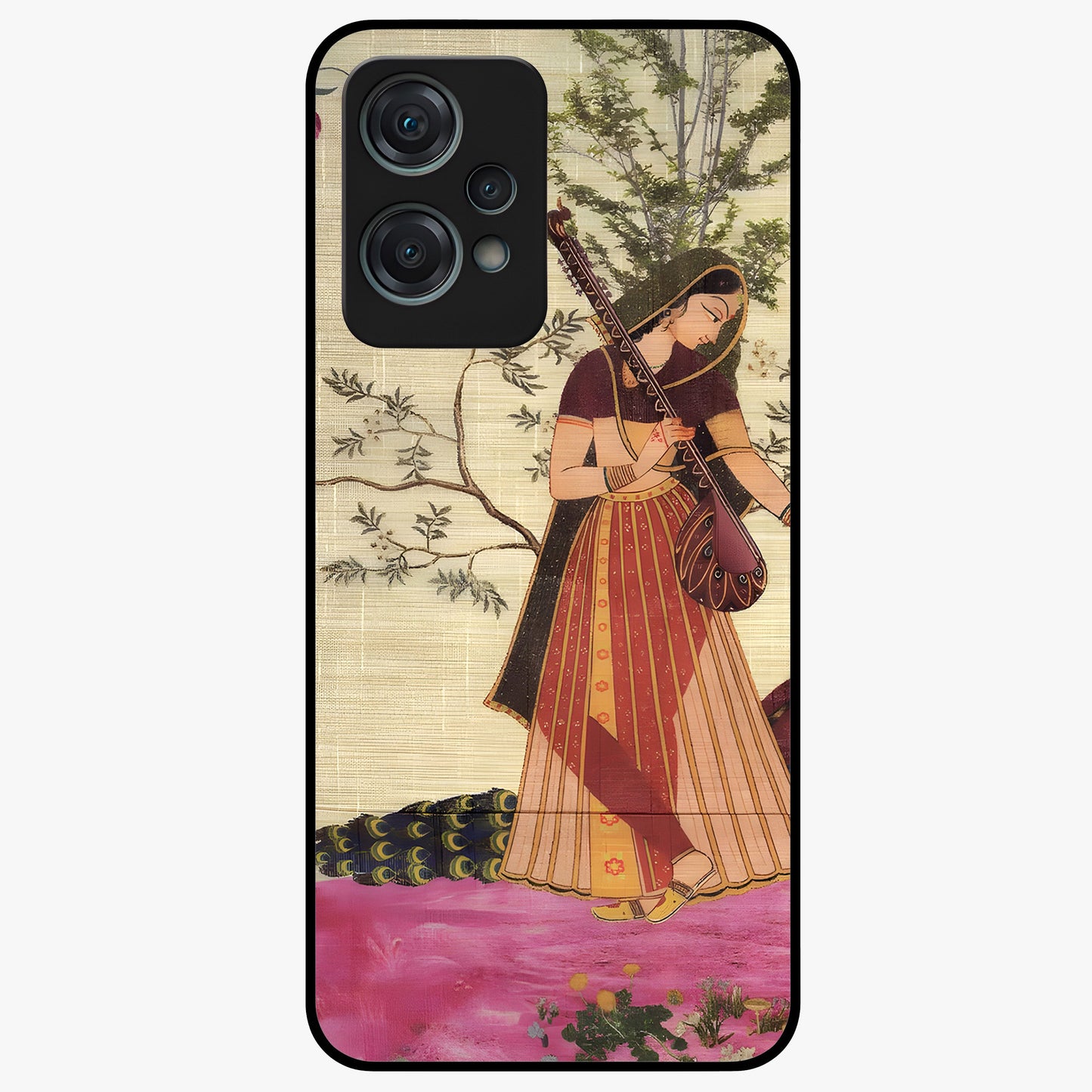 Lady With Veena Art Glass Case for 1+Nord Ce 2 Lite elegant front view featuring classical musical inspired artwork