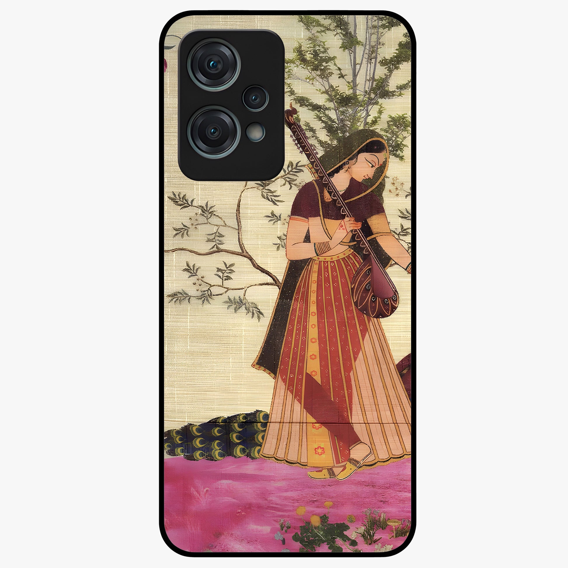 Lady With Veena Art Glass Case for 1+Nord Ce 2 Lite elegant front view featuring classical musical inspired artwork