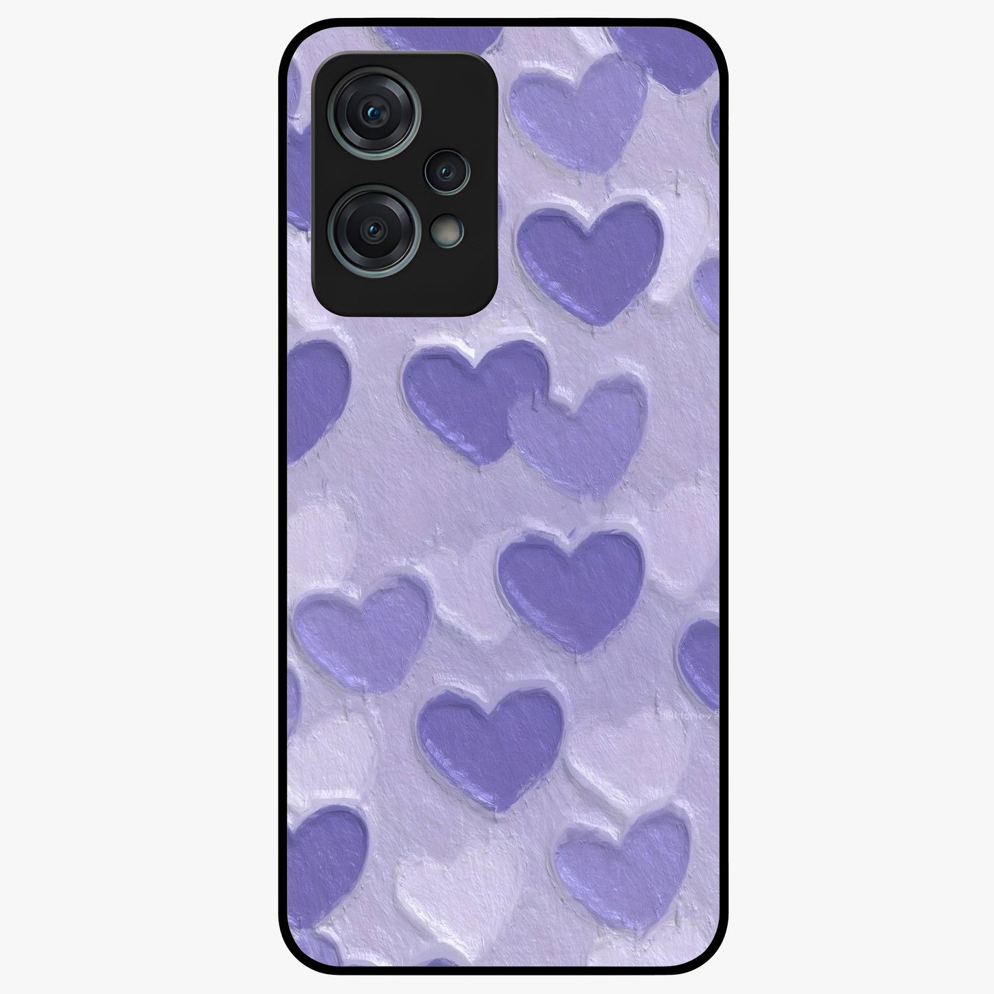 Lavender Paper Hearts Glass Case for 1+Nord Ce 2 Lite cute front view featuring layered heart artwork in soft lavender tones