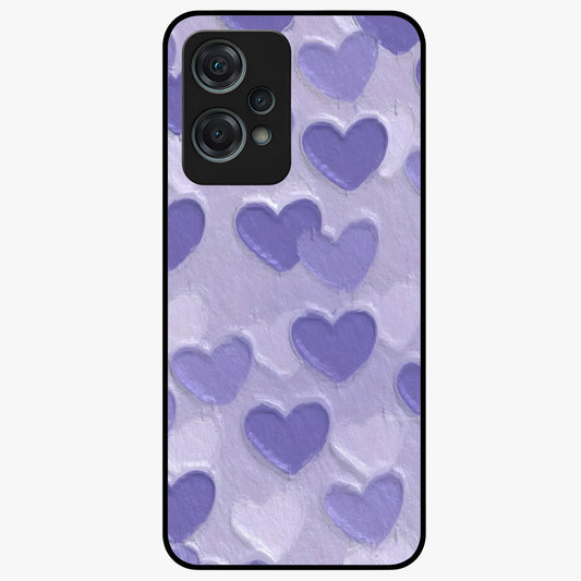 Lavender Paper Hearts Glass Case for 1+Nord Ce 2 Lite cute front view featuring layered heart artwork in soft lavender tones