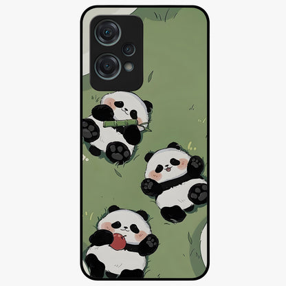 Lazy Panda Picnic Glass Case for 1+Nord Ce 2 Lite adorable front view featuring playful panda picnic themed artwork