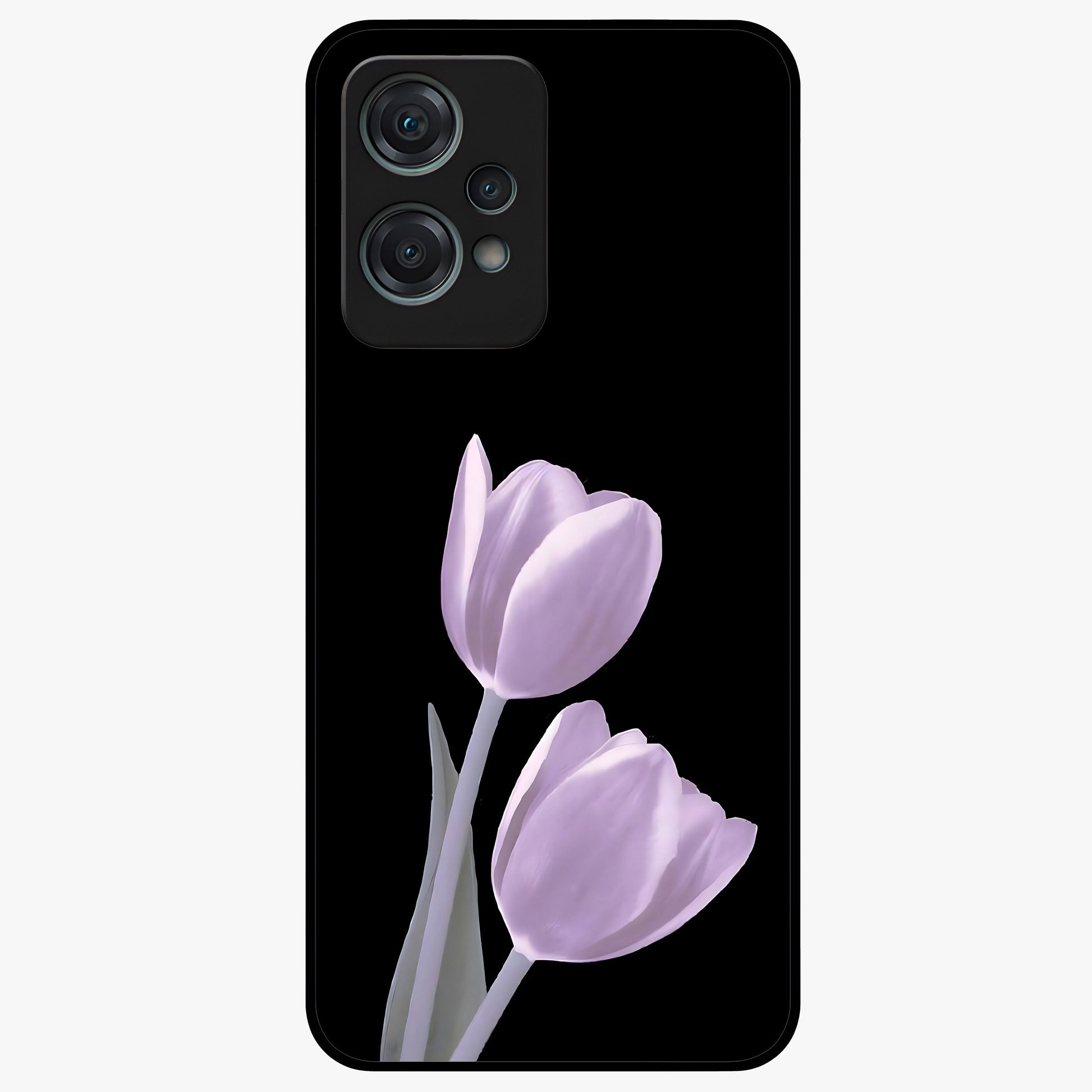 Lilac Tulip Flowers Glass Case for 1+Nord Ce 2 Lite elegant front view featuring tulip floral artwork in soft lilac tones