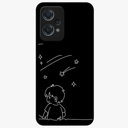 Line Art Boy With Shooting Stars Glass Case for 1+Nord Ce 2 Lite artistic front view featuring minimal line art character with star accents