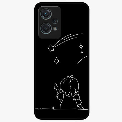 Line Art Girl With Shooting Stars Glass Case for 1+Nord Ce 2 Lite elegant front view featuring minimal line art character with shooting stars