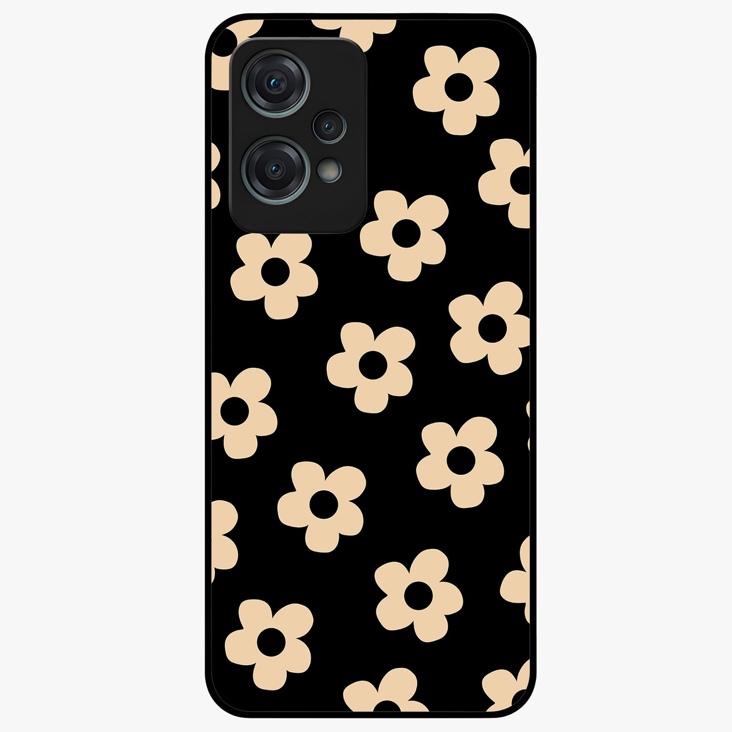 Little Daisy Flower Retro Pattern Glass Case for 1+Nord Ce 2 Lite cheerful front view featuring retro daisy floral pattern artwork
