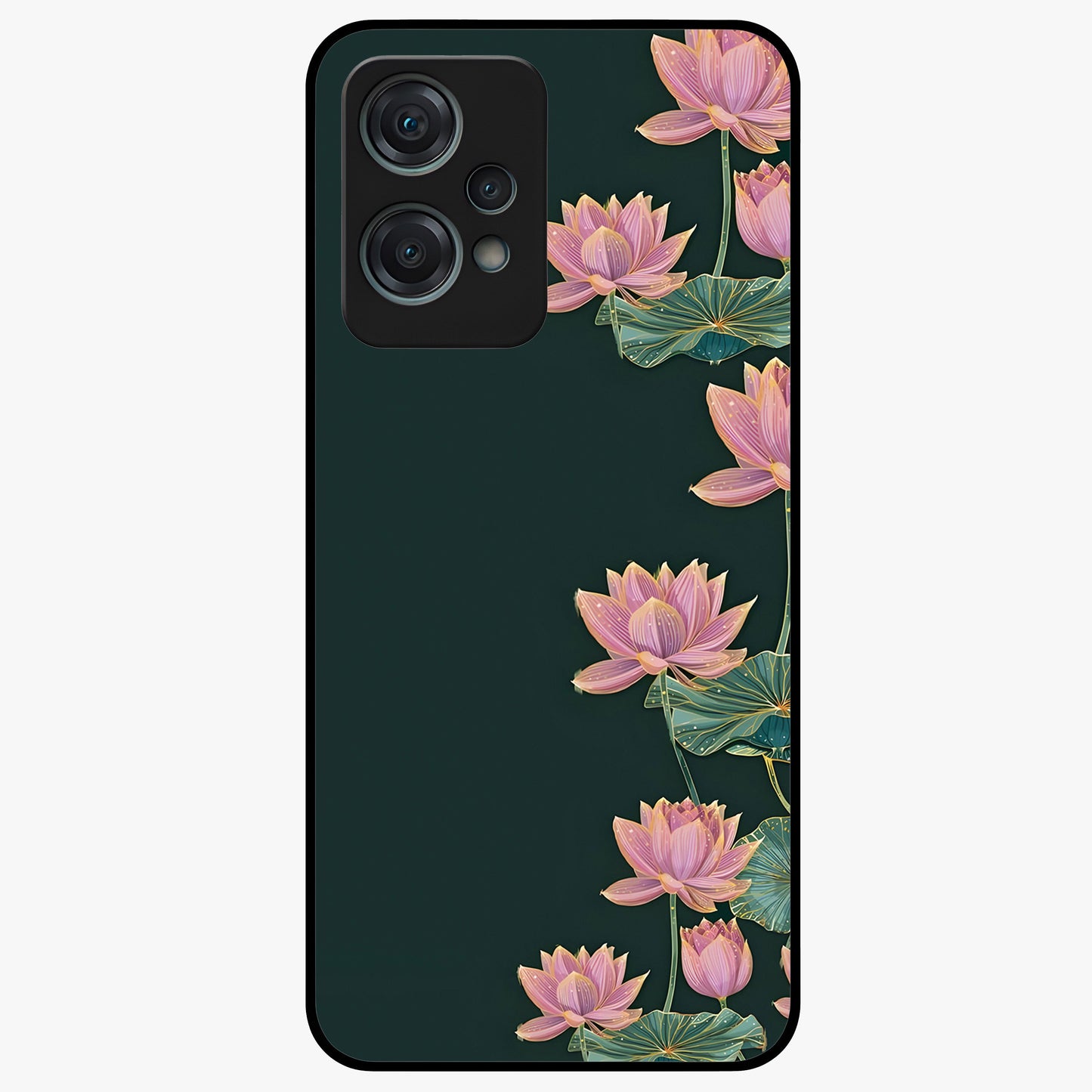 Lotus Bloom Serenity Glass Case for 1+Nord Ce 2 Lite peaceful front view featuring elegant lotus floral artwork
