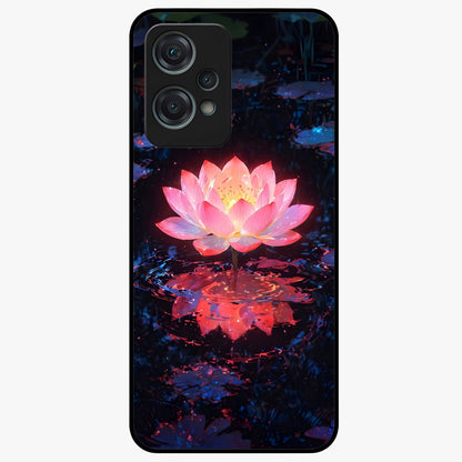 Luminous Lotus Glow Glass Case for 1+Nord Ce 2 Lite radiant front view featuring glowing lotus artwork