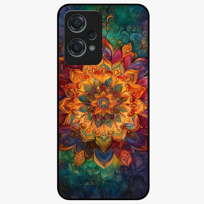Mandala Vibrants Glass Case for 1+Nord Ce 2 Lite artistic front view featuring colorful mandala pattern artwork